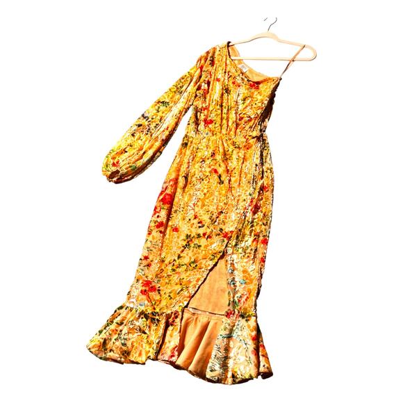 Hemant and Nandita womens dress XS Burnout Velvet one shoulder midi floral - Picture 8 of 9